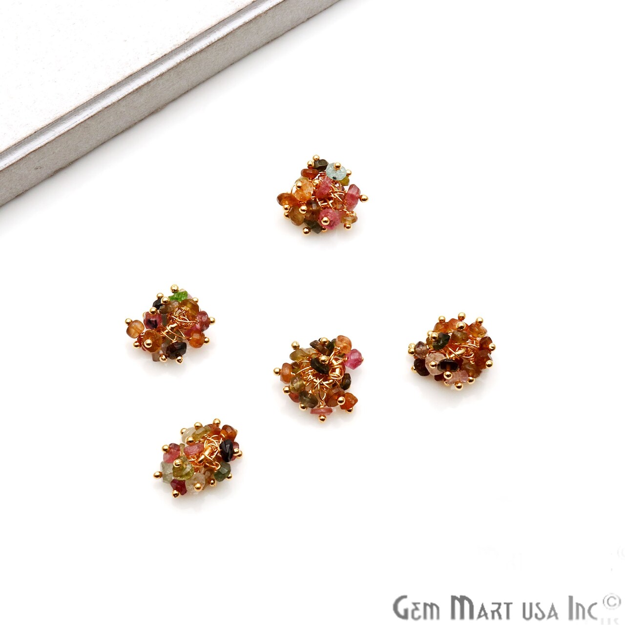 Tiny Cluster Gemstone Pendant, Natural Small Beads Charm, 12mm, Gold Plated DIY Jewelry, GemMartUSA (50364)